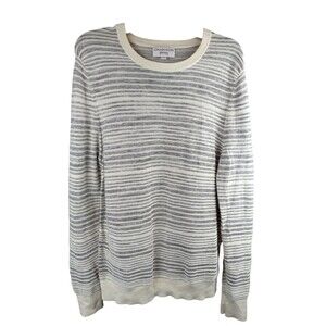 Calvin Klein Men’s Size Large Wool Blend Knit Sweater Cream Ivory/Gray Striped